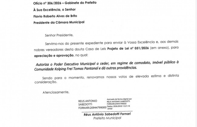 C&acirc;mara aprova por unanimidade comodato de im&oacute;vel para a Comunidade Kolping Frei Tomas Pantanal